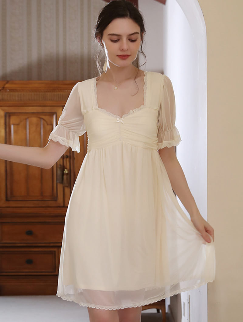 Sexy Thin Tulle Short Sleeve Sleepwear Home Clothes Dress01