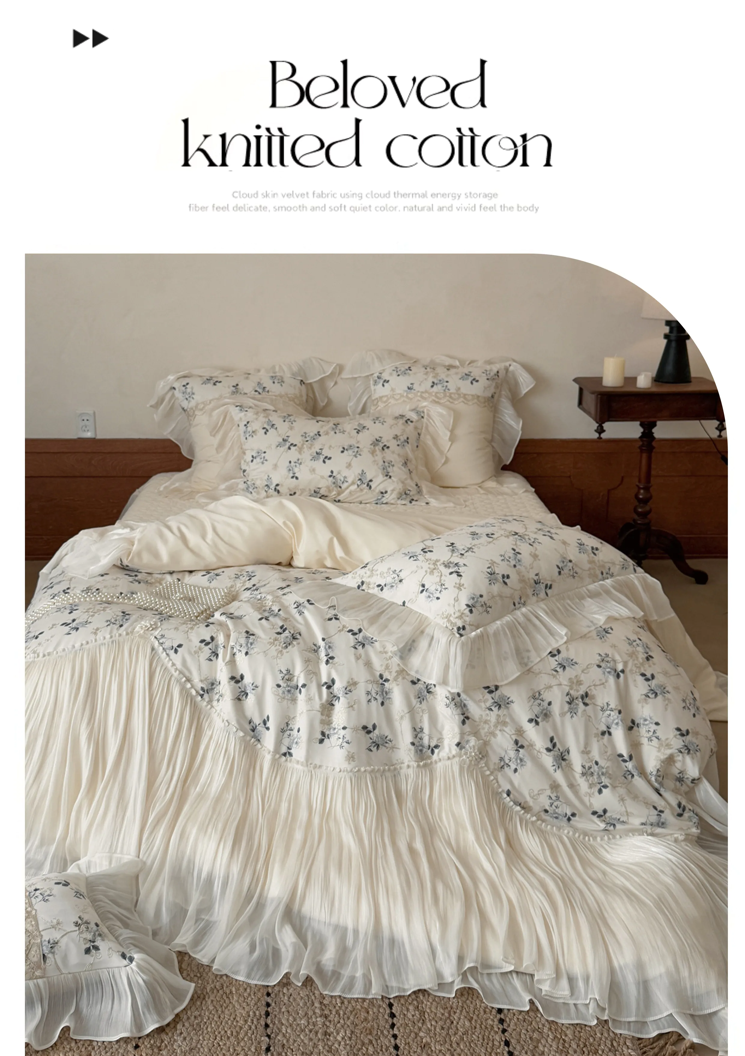 Shabby-Chic-100S-Long-Staple-Cotton-Crinkle-Trim-Floral-Bedding-4-Pcs-Set07