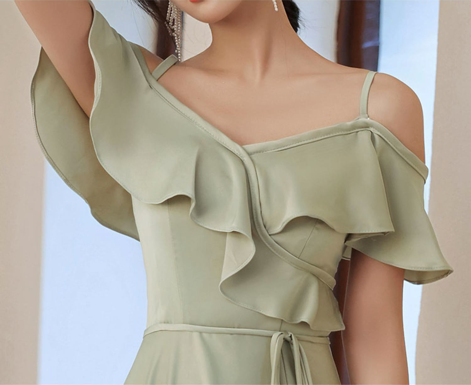 Simple-Olive-Green-Satin-Bridesmaid-Dress-Beach-Wedding-Guest-Outfit14