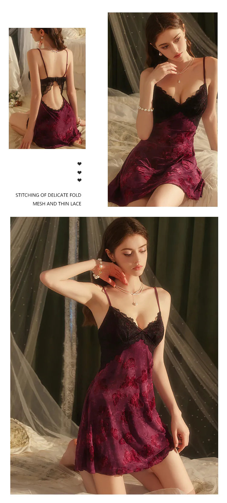 Soft-Velvet-Deep-V-Backless-Butterfly-Lace-Fall-Winter-Slip-Nightdress16