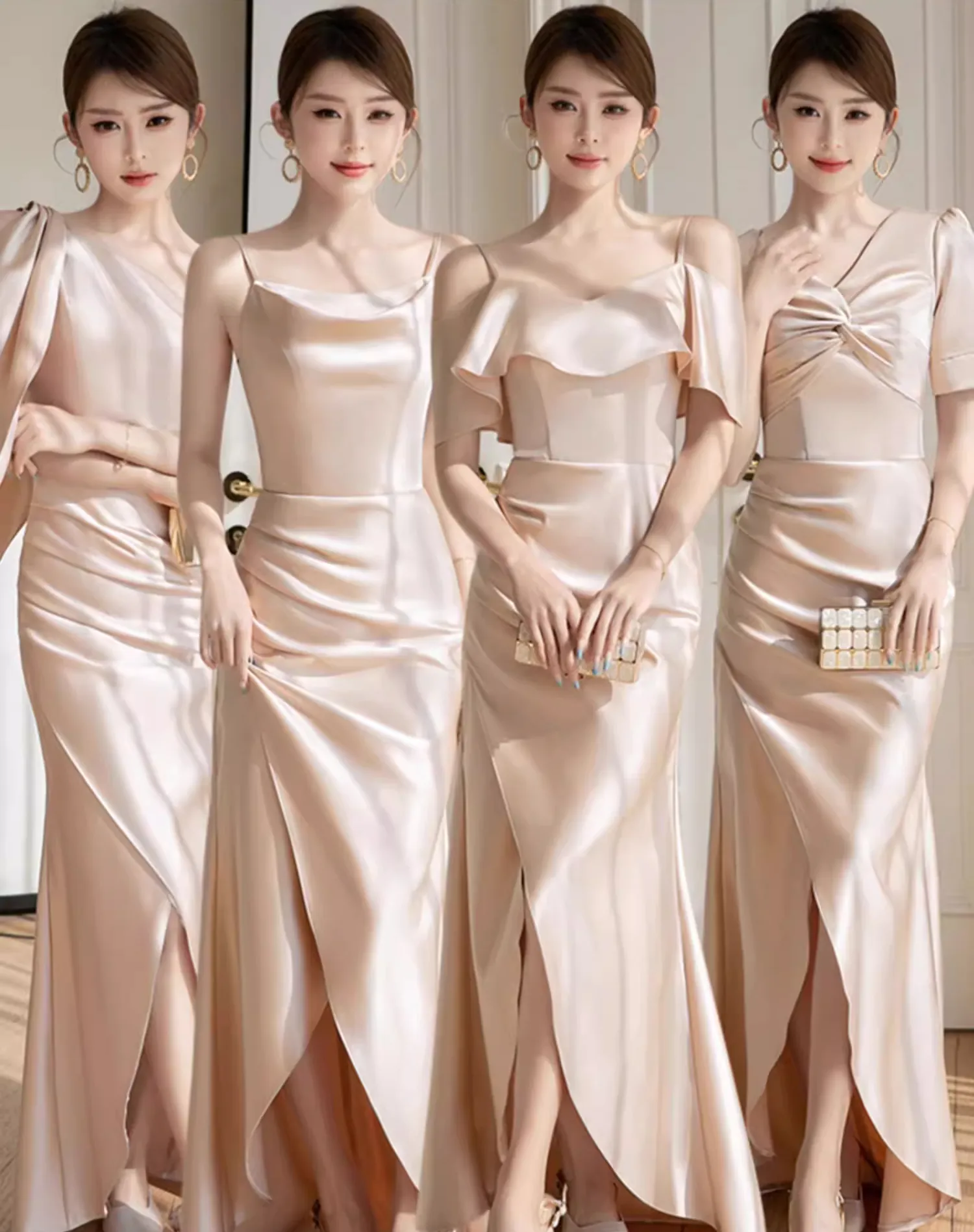 Sweet-Champagne-Satin-Bridesmaid-Slit-Dress-Evening-Party-Gown11