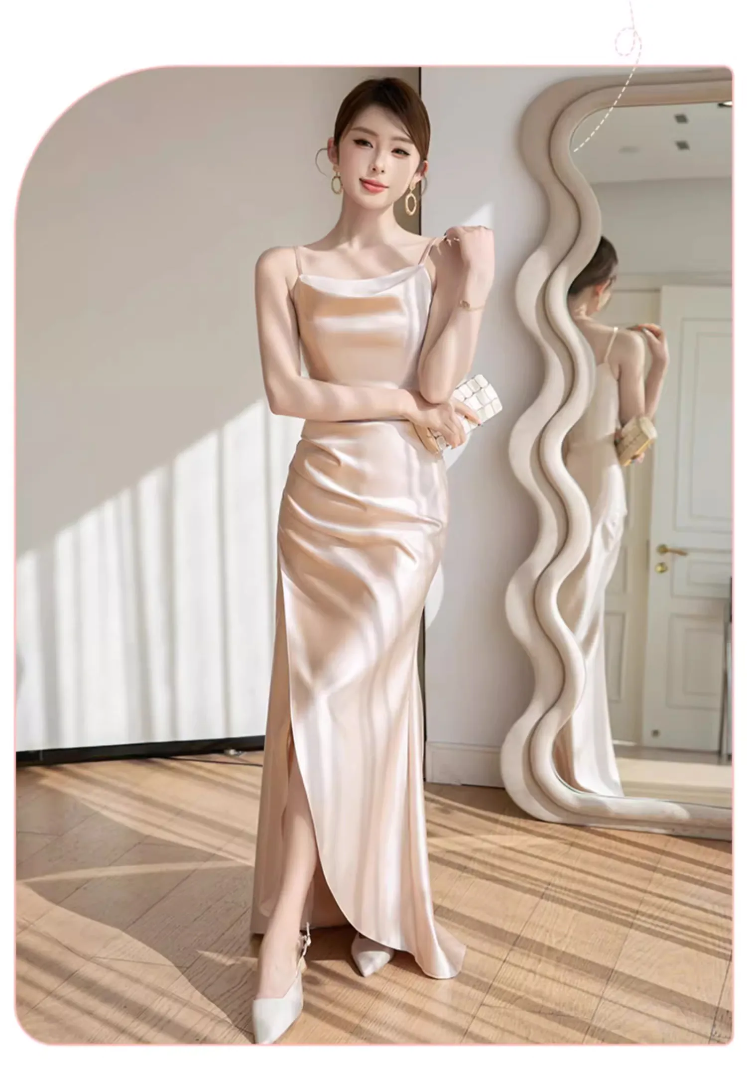 Sweet-Champagne-Satin-Bridesmaid-Slit-Dress-Evening-Party-Gown12
