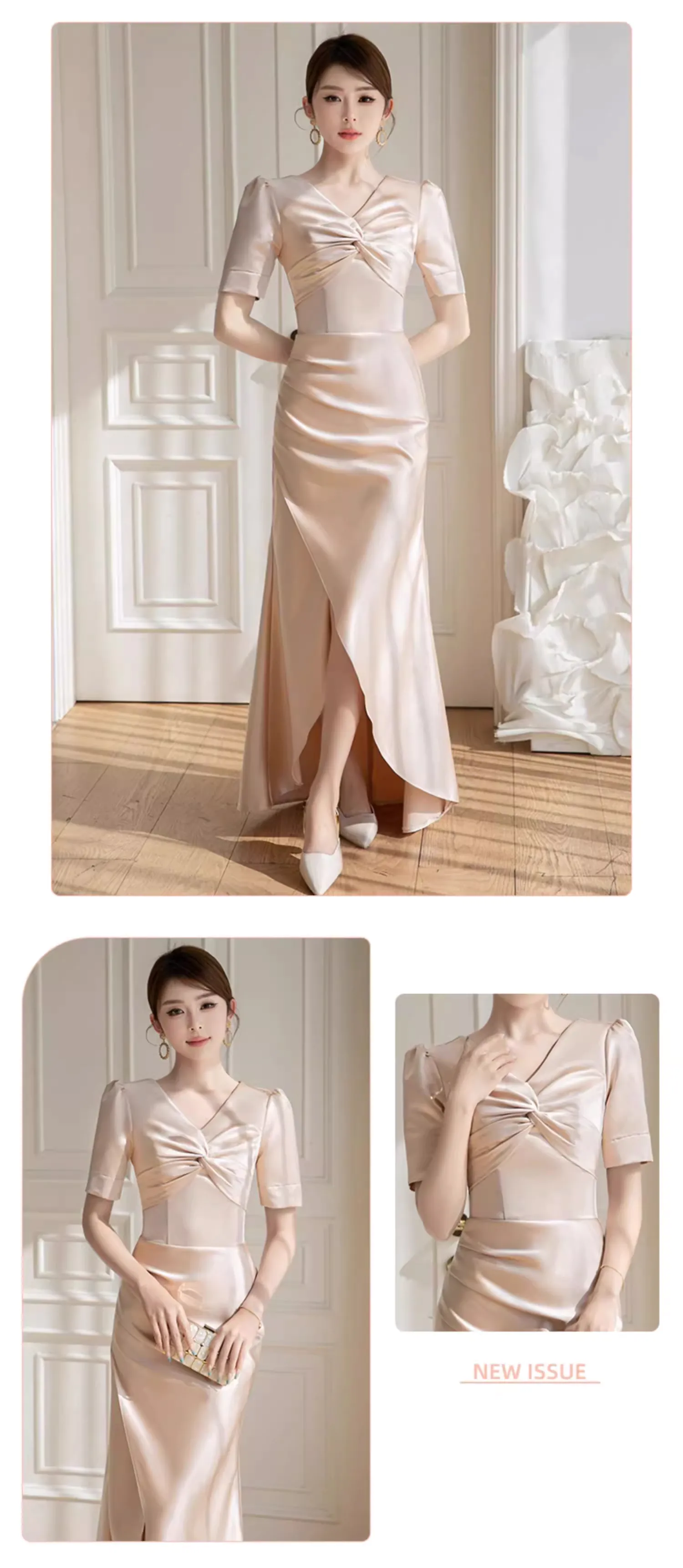 Sweet-Champagne-Satin-Bridesmaid-Slit-Dress-Evening-Party-Gown16