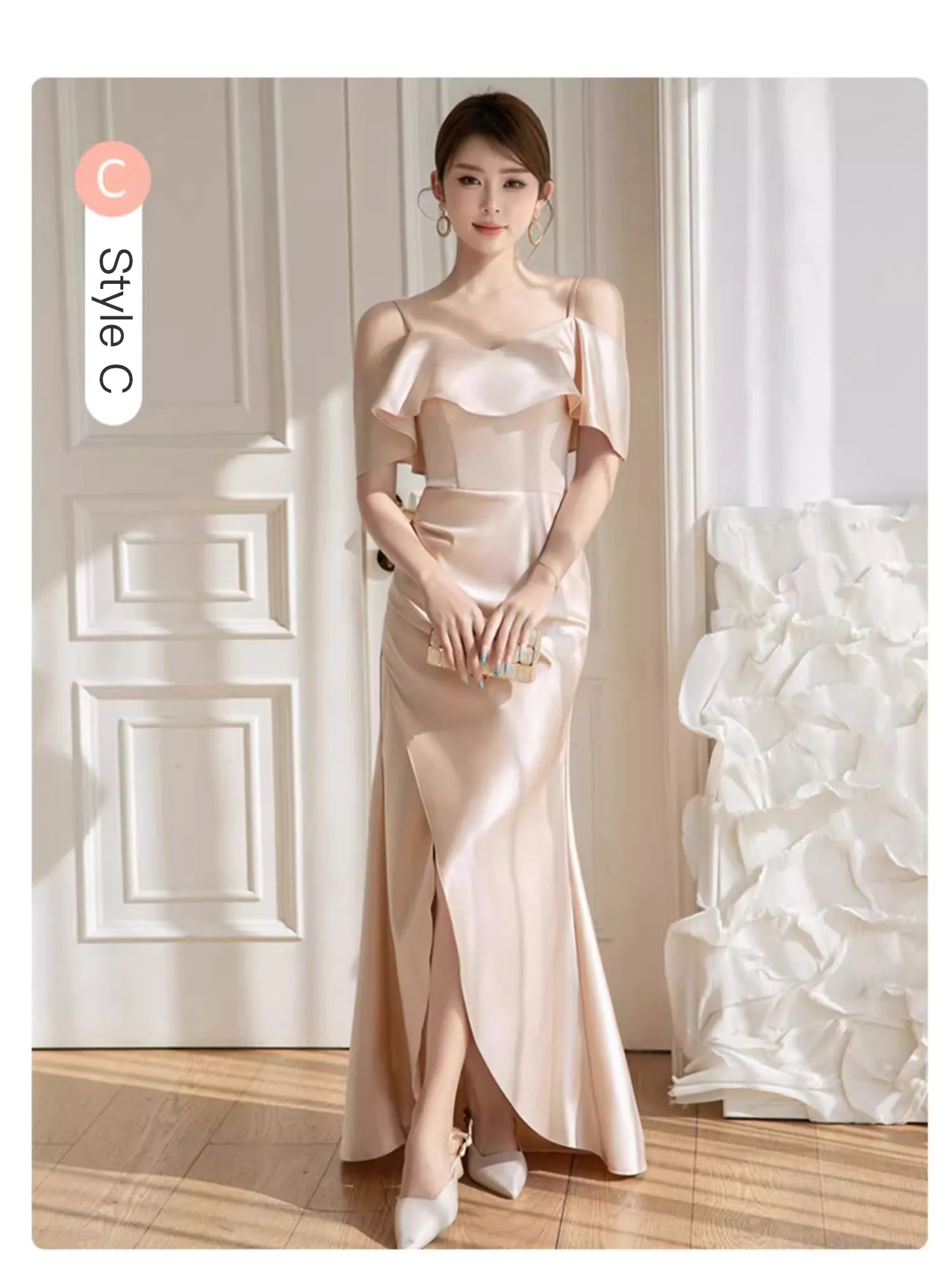 Sweet-Champagne-Satin-Bridesmaid-Slit-Dress-Evening-Party-Gown21