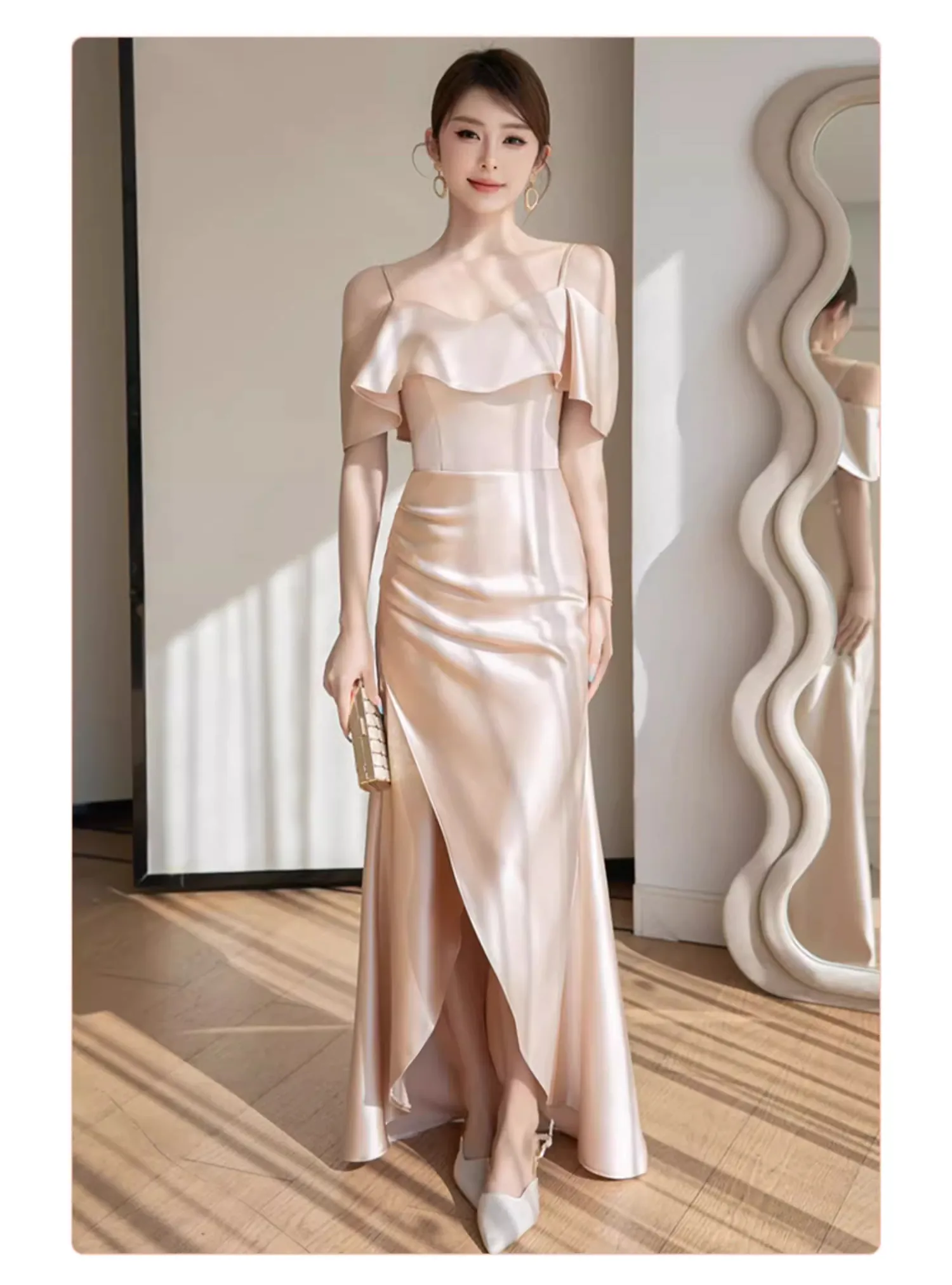 Sweet-Champagne-Satin-Bridesmaid-Slit-Dress-Evening-Party-Gown22