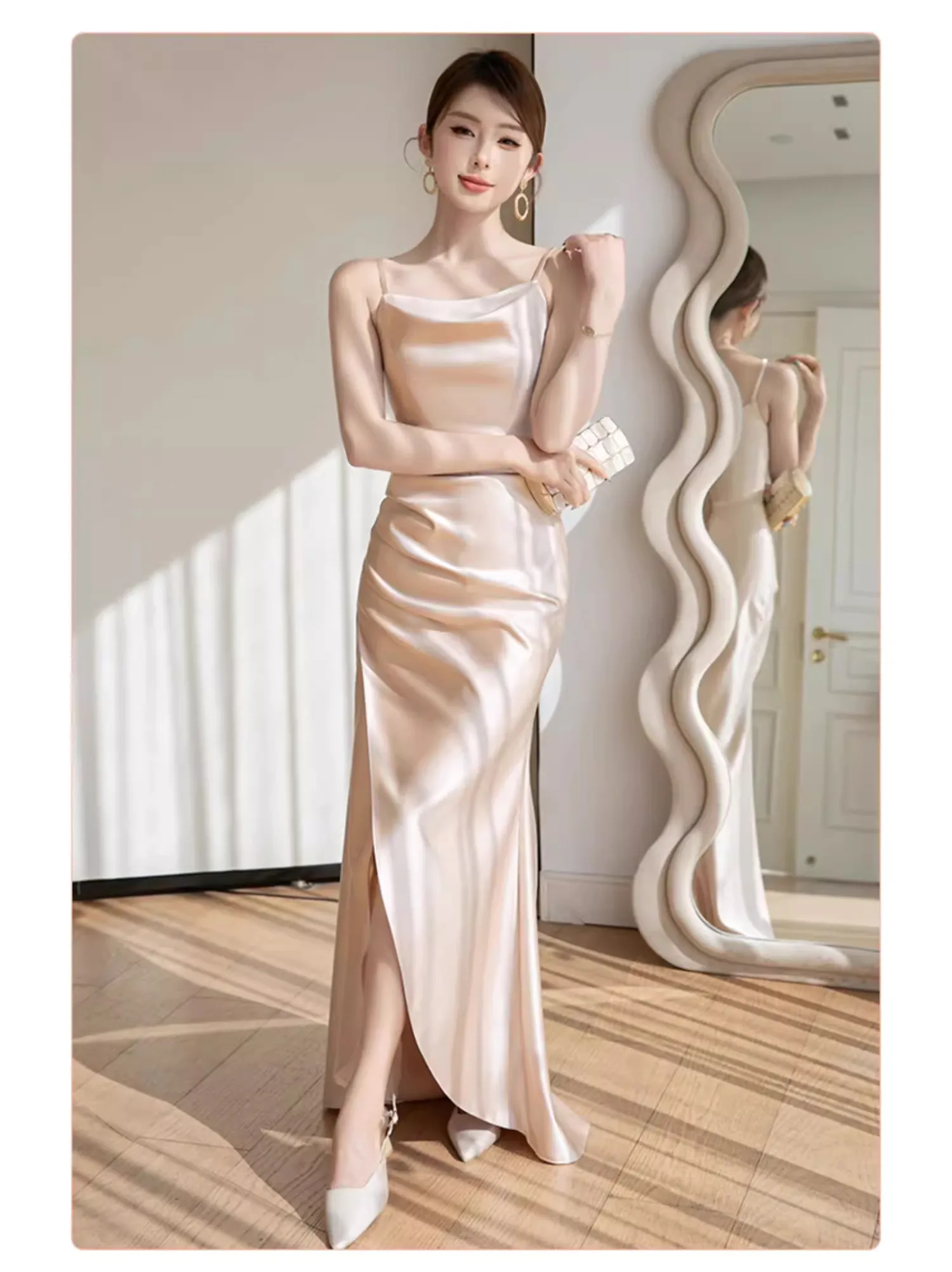 Sweet-Champagne-Satin-Bridesmaid-Slit-Dress-Evening-Party-Gown25