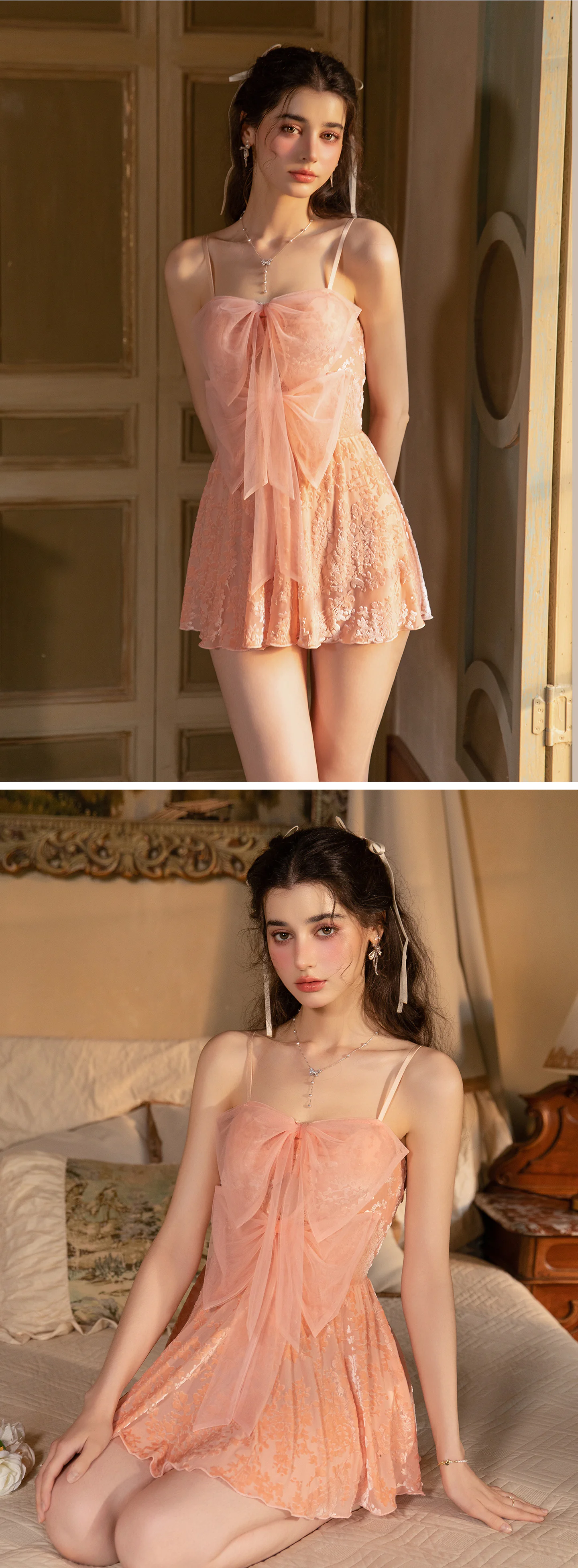 Sweet-Coquette-Flocked-Floral-Mesh-Backless-Babydoll-Lingerie-with-Bow13