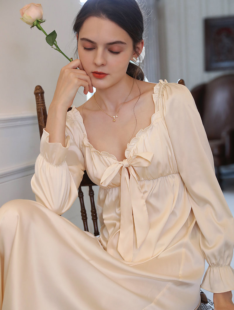 Sweet Princess Satin Sleepwear Long Robe House Dress02