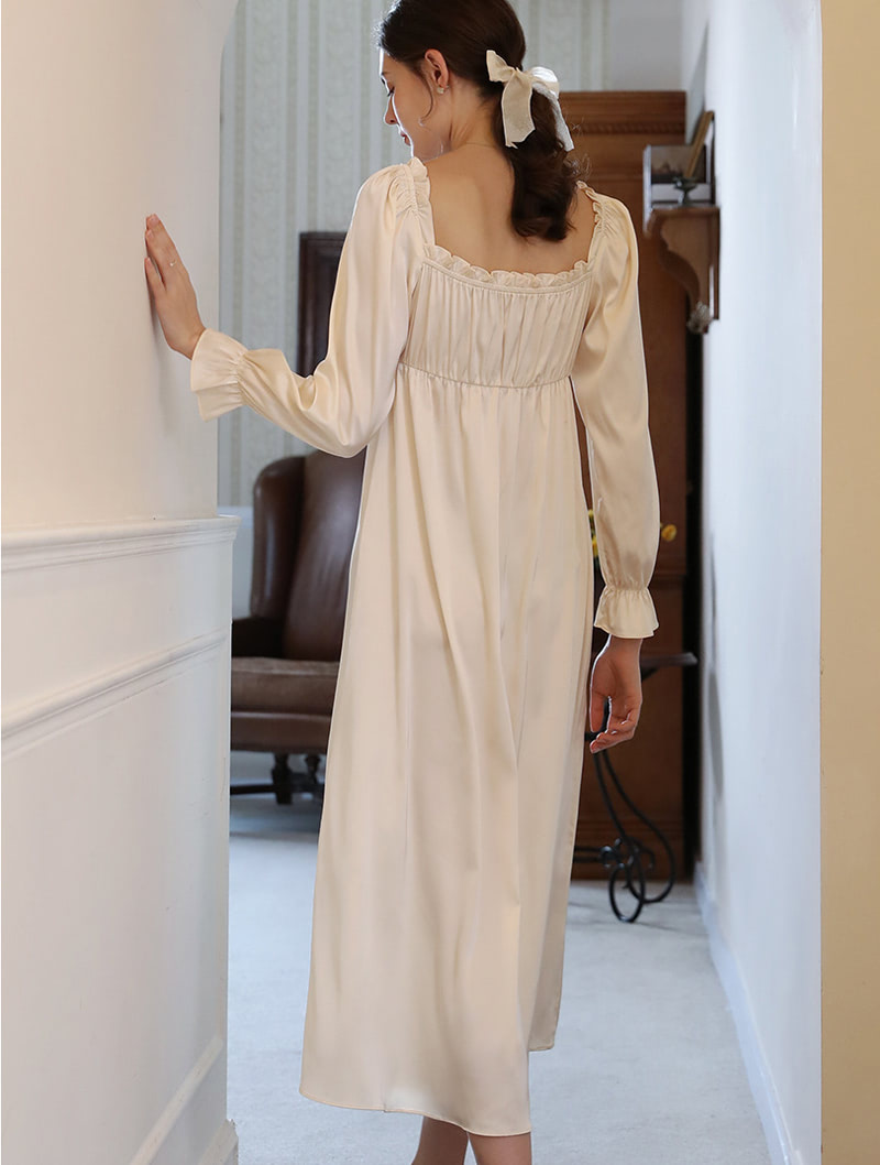 Sweet Princess Satin Sleepwear Long Robe House Dress01