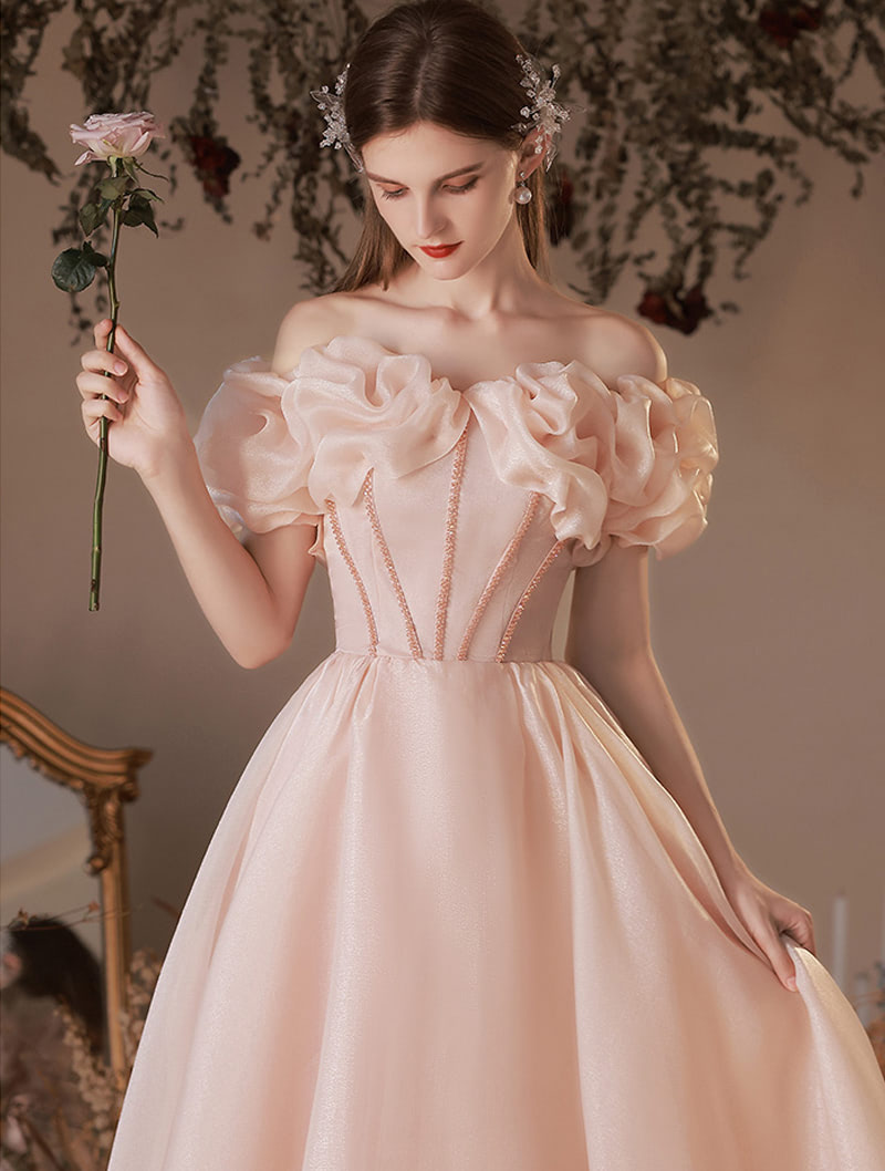 Unique Vintage Off Shoulder Floral Prom Dress Long Party Evening Gown02