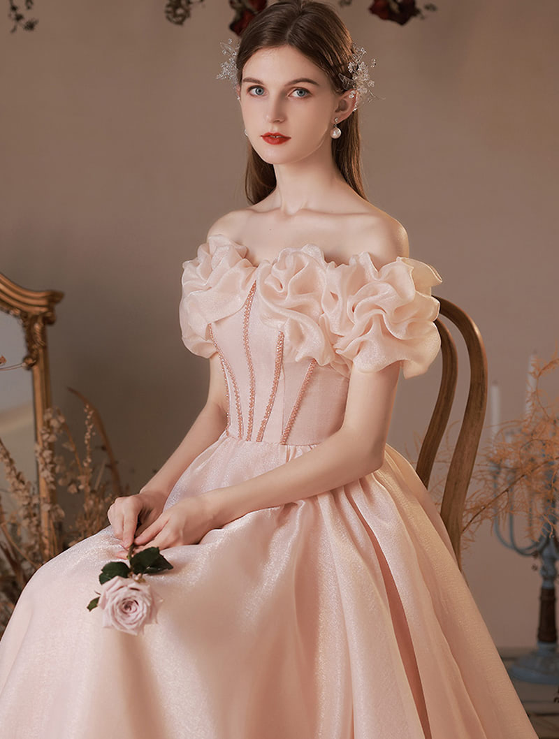 Unique Vintage Off Shoulder Floral Prom Dress Long Party Evening Gown01