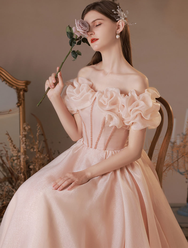 Unique Vintage Off Shoulder Floral Prom Dress Long Party Evening Gown04