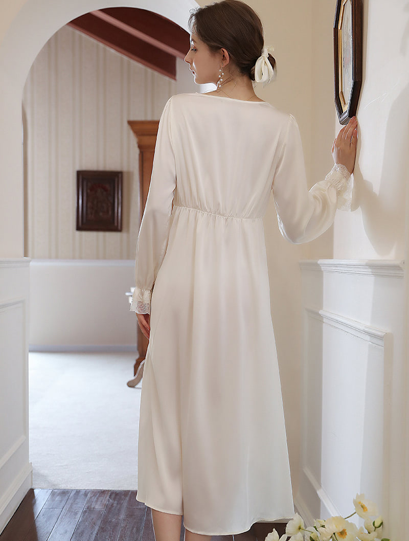 V-Neck Sleepwear Long Robe Home Casual Night Dress Outfit01