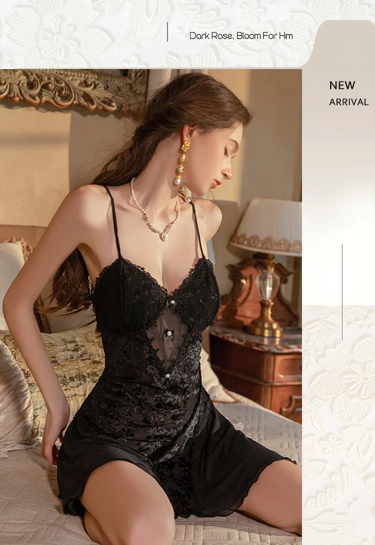 Vintage-Backless-Floral-Burnout-Velvet-Nightgown-Sheer-Hollow-Lingerie10