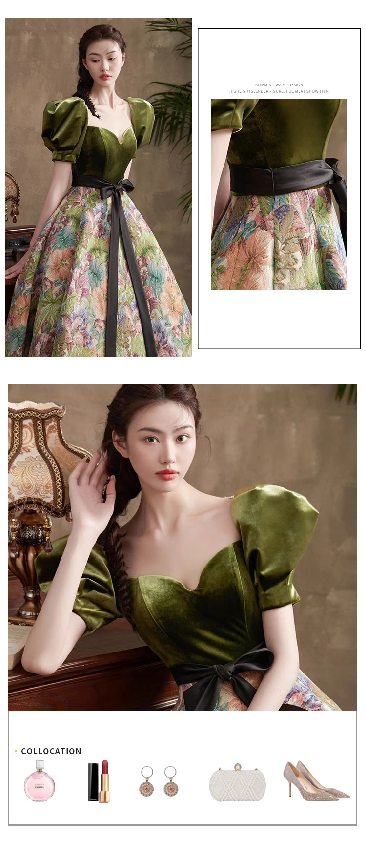 Vintage Floral Oil Painting Prom Party Gown Long Evening Dress08