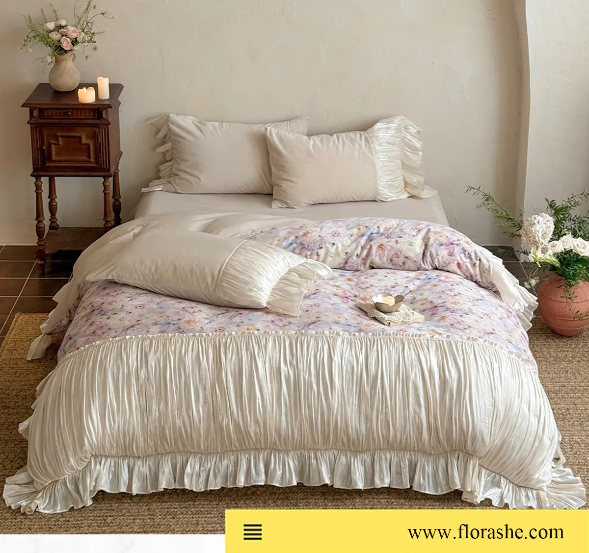 Vintage-French-Court-Rococo-Floral-Print-Pleated-Ruffles-Bedding-Set13