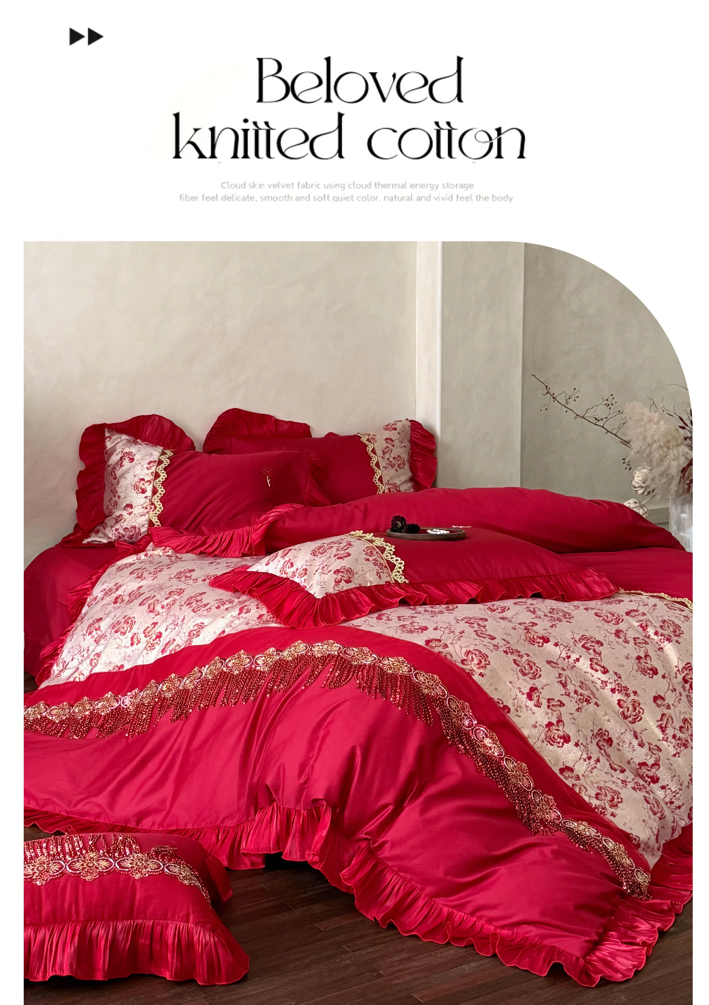 Vintage-Ruby-Red-100S-Cotton-Jacquard-4-Piece-Duvet-Cover-Set-with-Tassels07