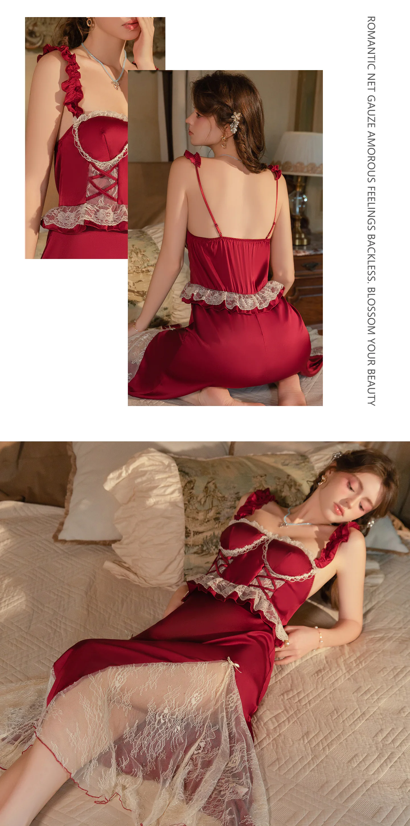 Vintage-Sweetheart-Neckline-Ruffle-Strap-Lace-Splicing-Satin-Lingerie19
