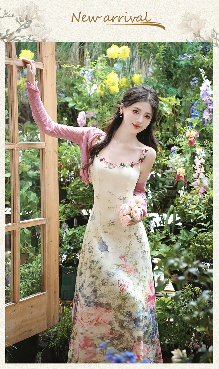 Womens-Floral-Print-Slip-Dress-with-Pink-Stretch-Knit-Cardigan-Set07