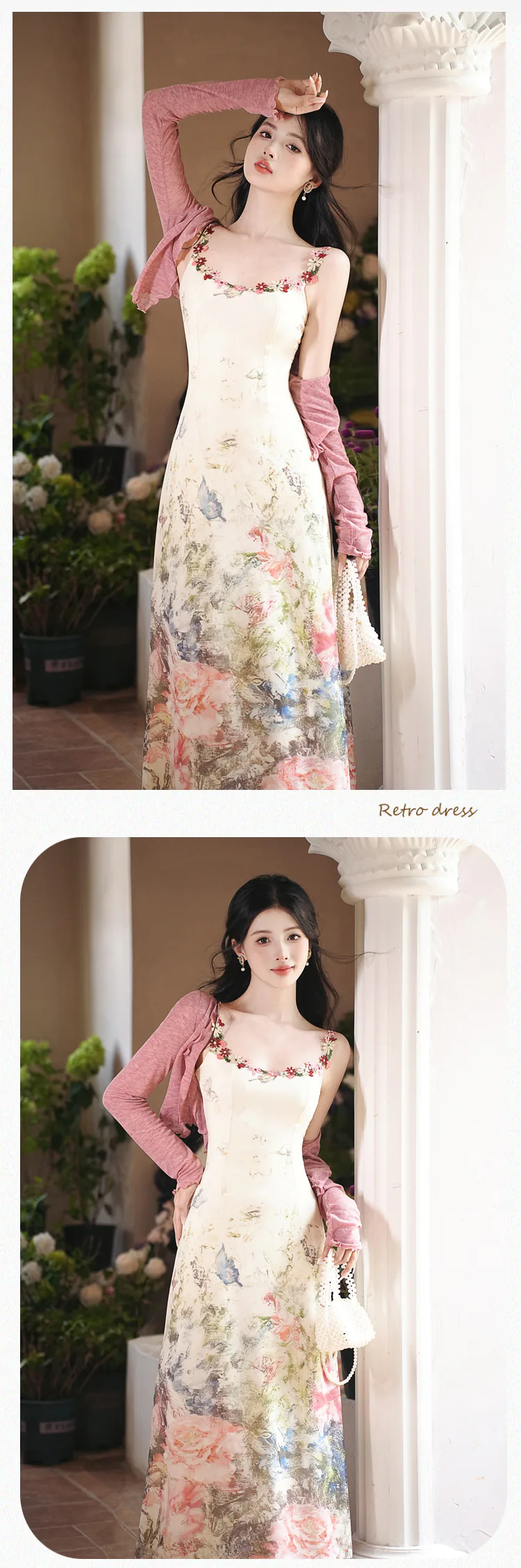 Womens-Floral-Print-Slip-Dress-with-Pink-Stretch-Knit-Cardigan-Set10