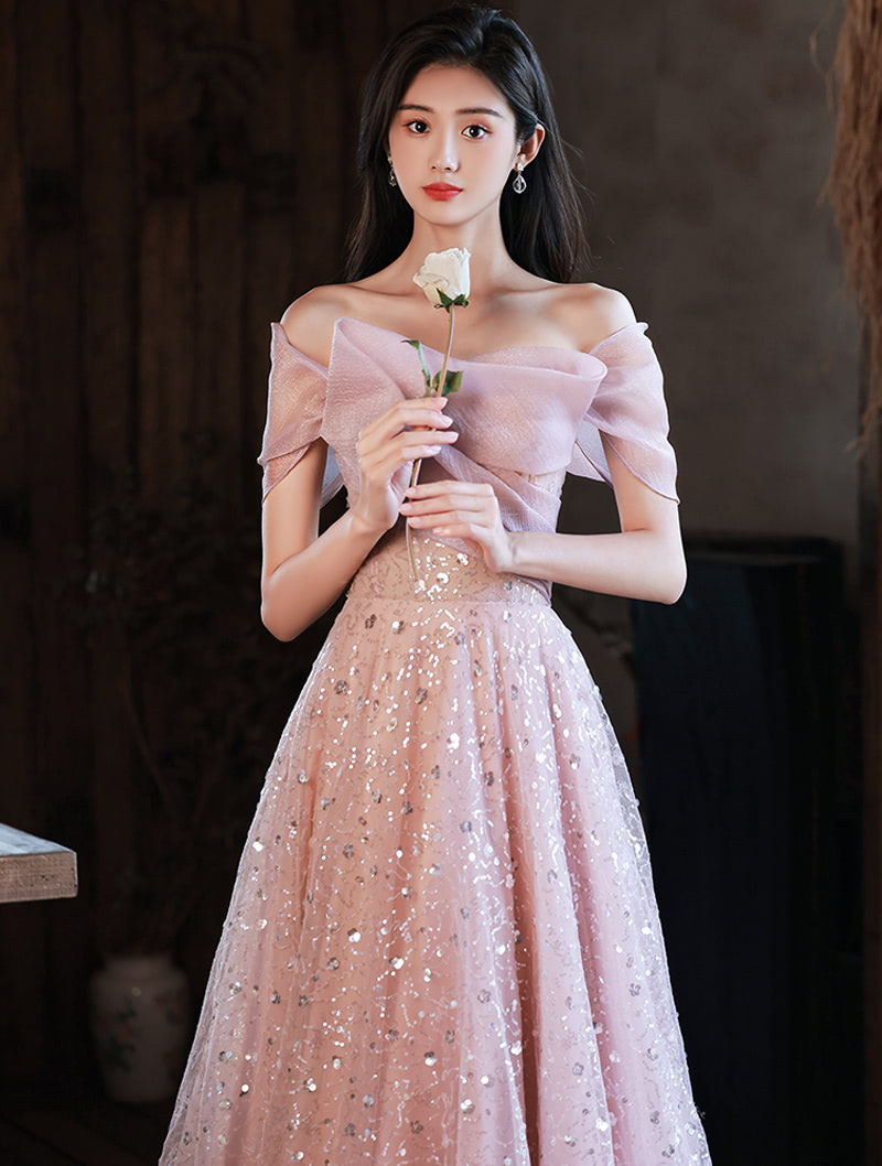 Aesthetic Pink Party Dress for Teens Girls Ladies Long Formal Outfit04