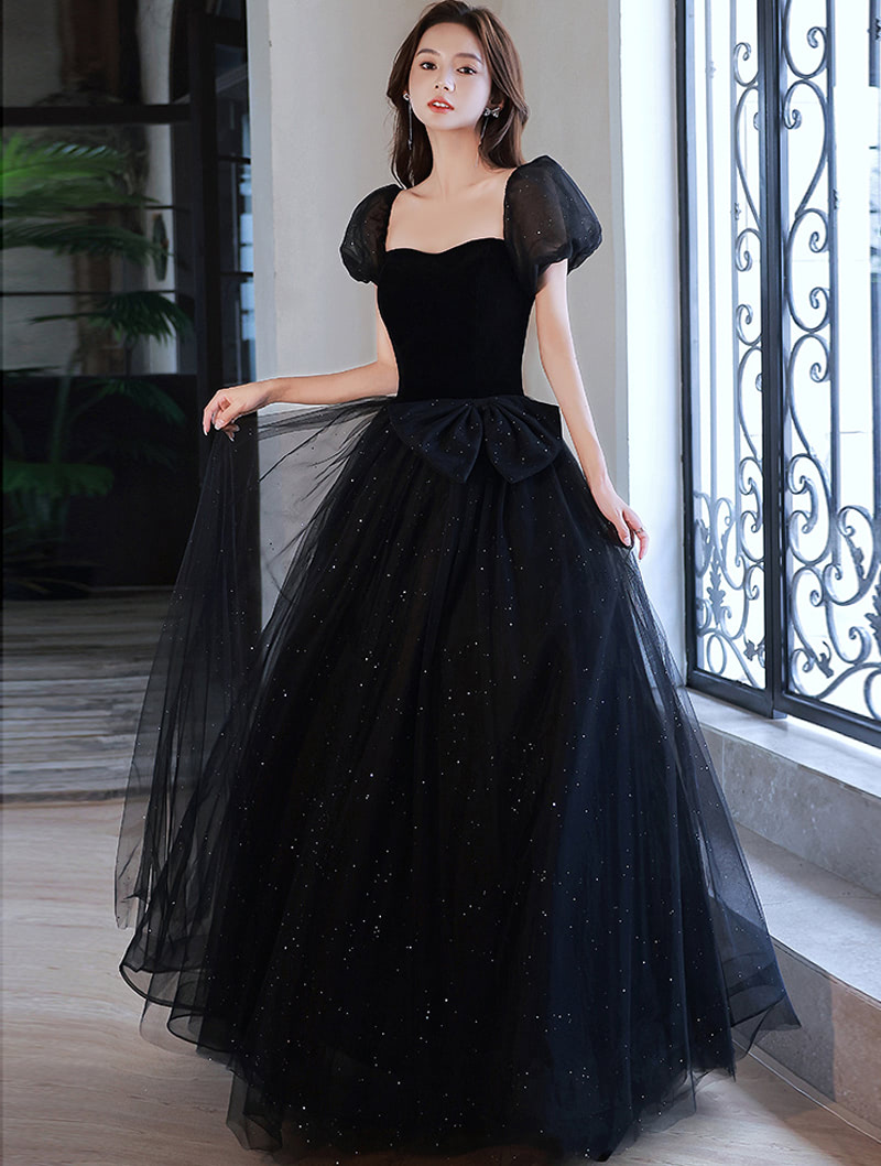 Black Prom Evening Maxi Dress Homecoming Outfit with Bowknot01