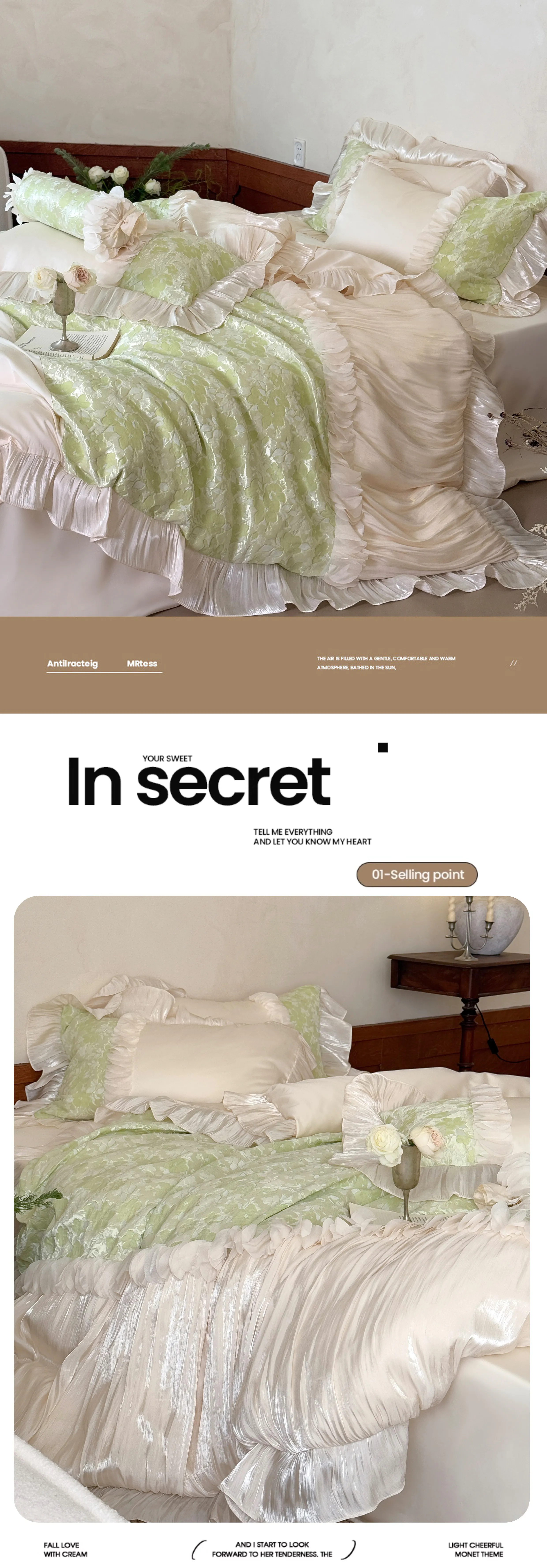 Chic-Mint-Green-Jacquard-100-Lyocell-Silky-Glass-Yarn-Ruffles-Bedding-Set09