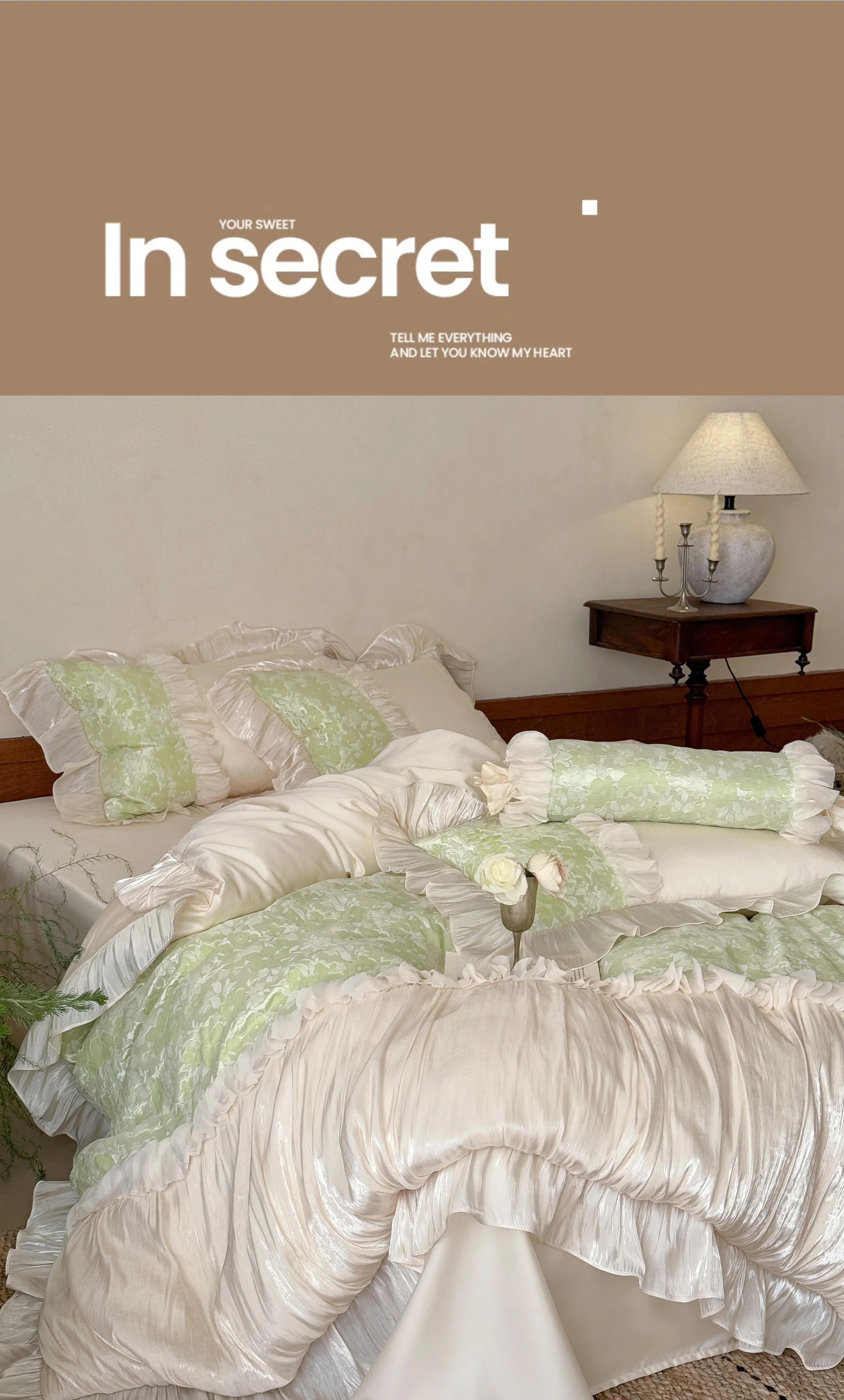 Chic-Mint-Green-Jacquard-100-Lyocell-Silky-Glass-Yarn-Ruffles-Bedding-Set11