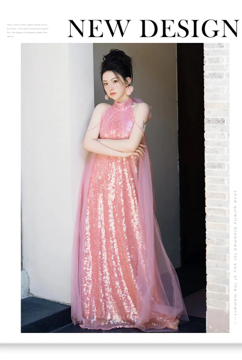 Chic-Pink-Sequin-Halter-Tulle-Evening-Dress-with-Train-and-Sheer-Overlay07