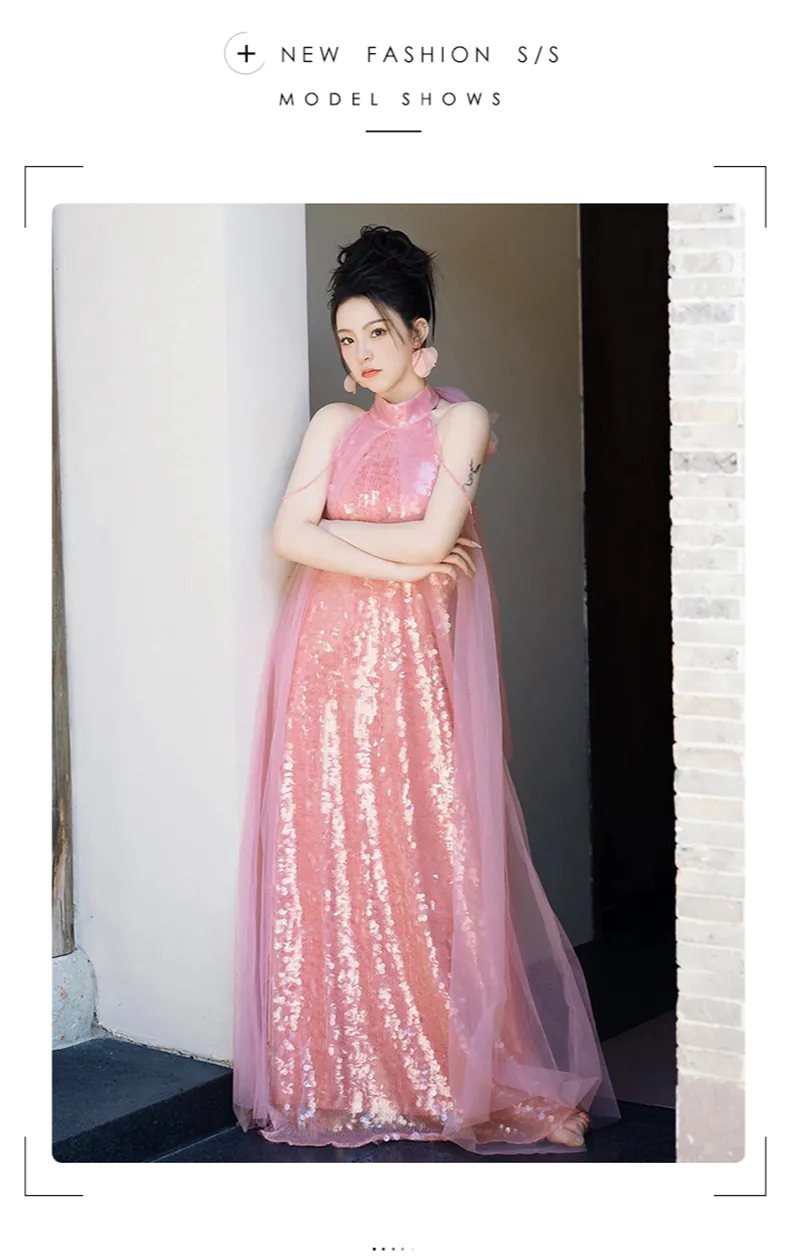 Chic-Pink-Sequin-Halter-Tulle-Evening-Dress-with-Train-and-Sheer-Overlay11