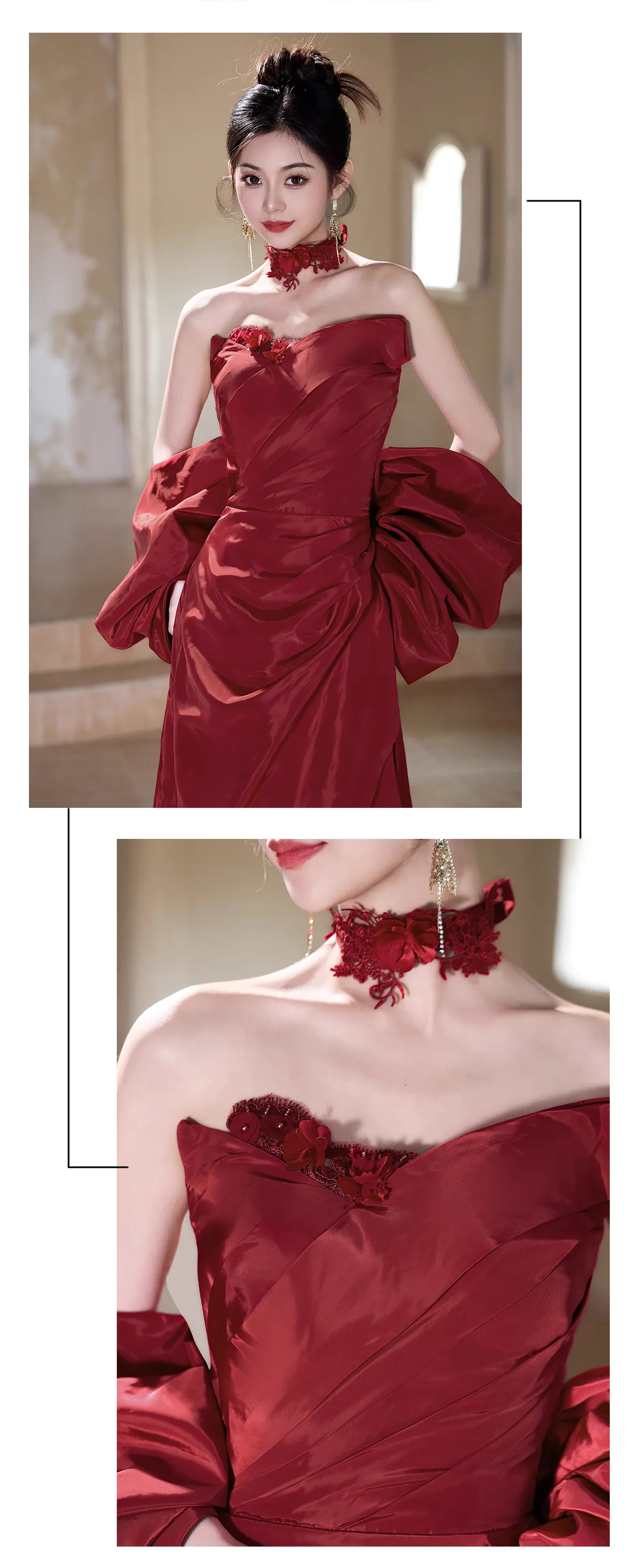 Classy-Deep-Red-Off-Shoulder-Strapless-Puff-Sleeves-High-Slit-Formal-Gown12