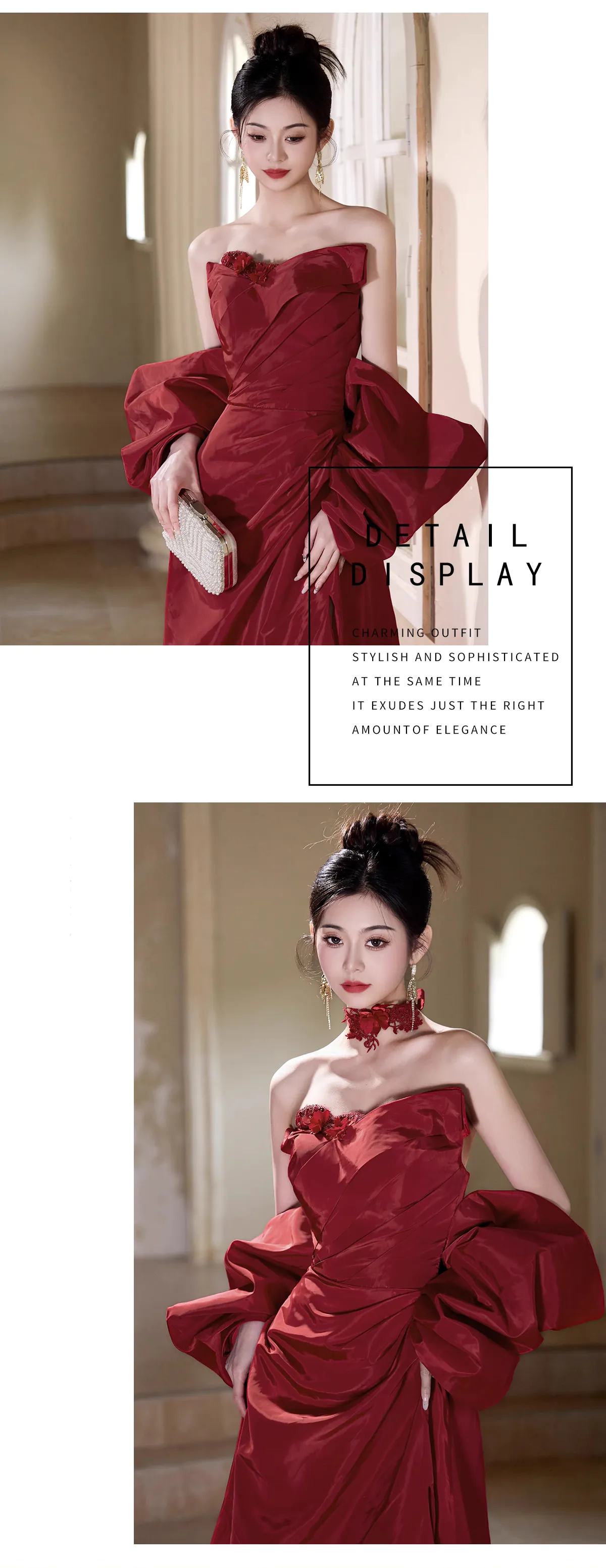 Classy-Deep-Red-Off-Shoulder-Strapless-Puff-Sleeves-High-Slit-Formal-Gown13