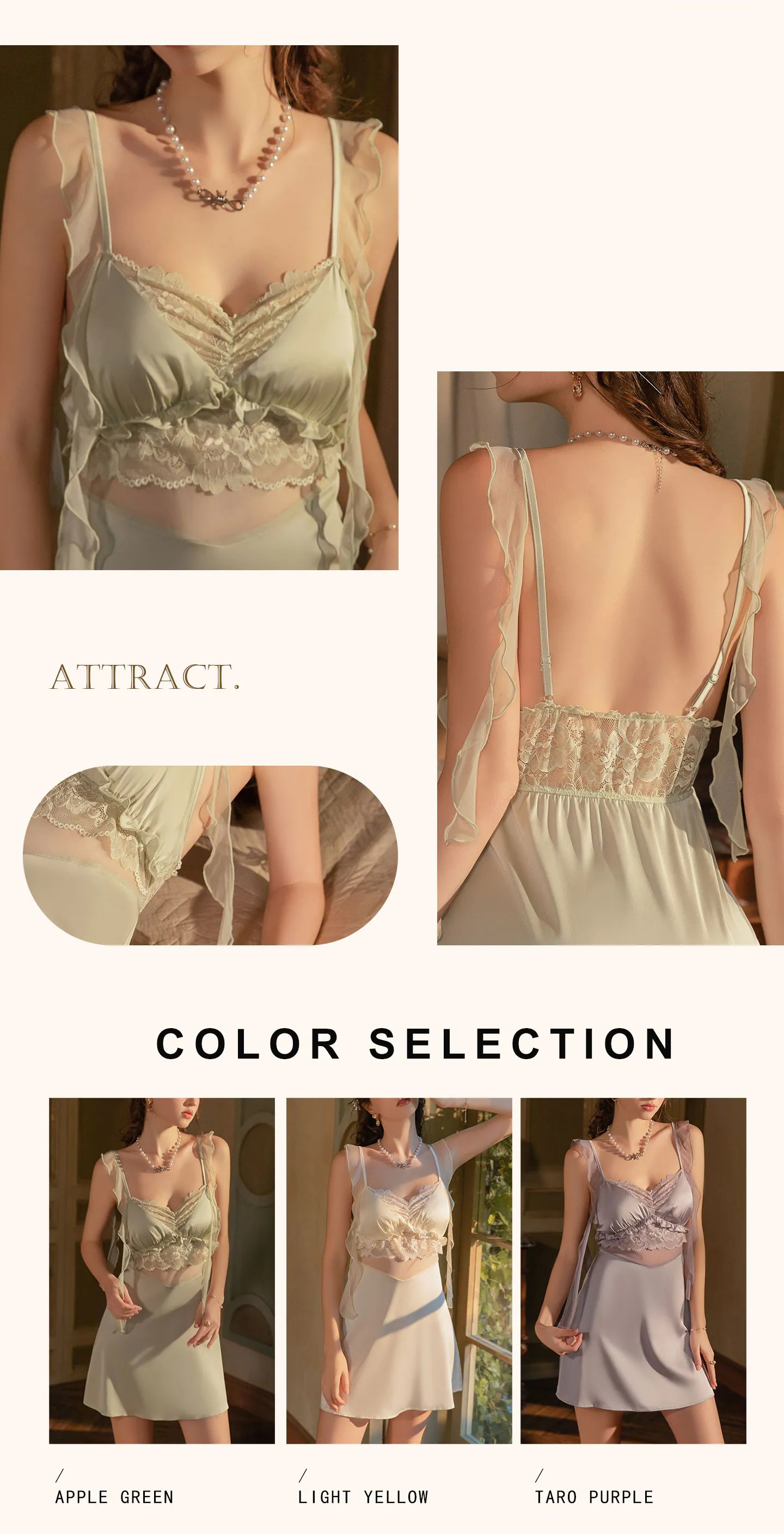 Coquette-Open-Back-Lace-Trim-Ruffle-Ribbon-Straps-Satin-Nightgown12