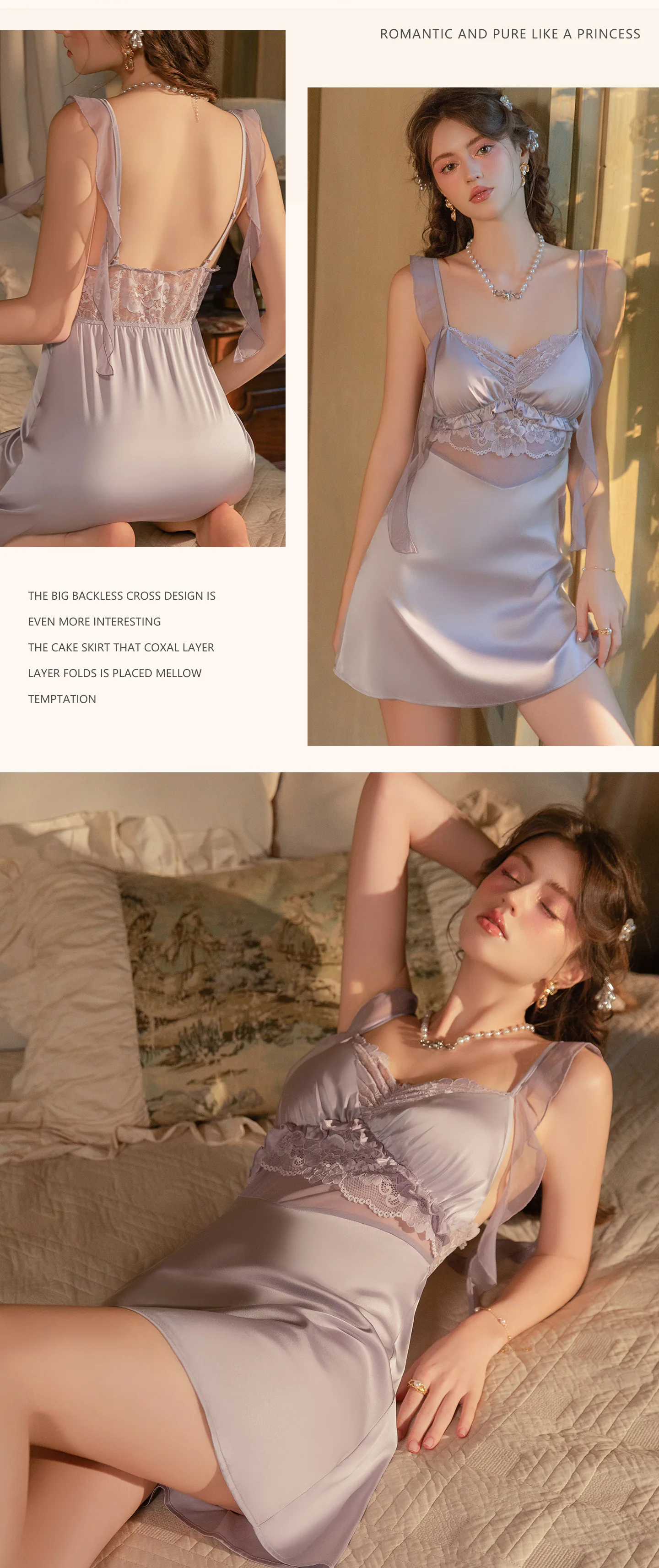 Coquette-Open-Back-Lace-Trim-Ruffle-Ribbon-Straps-Satin-Nightgown19