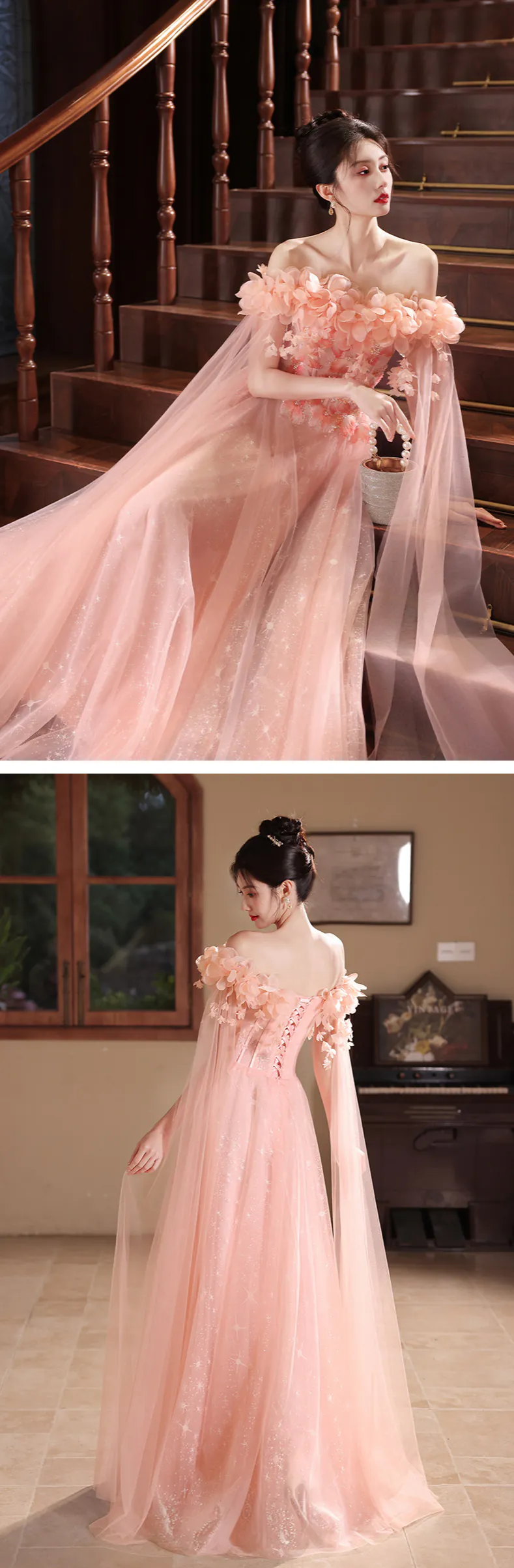 Ethereal-Soft-Blush-Pink-Off-Shoulder-3D-Floral-Tulle-Evening-Formal-Dress14
