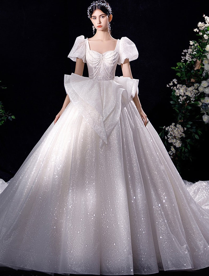 Luxury A Line Vintage Wedding Dress White Bridal Long Gown01
