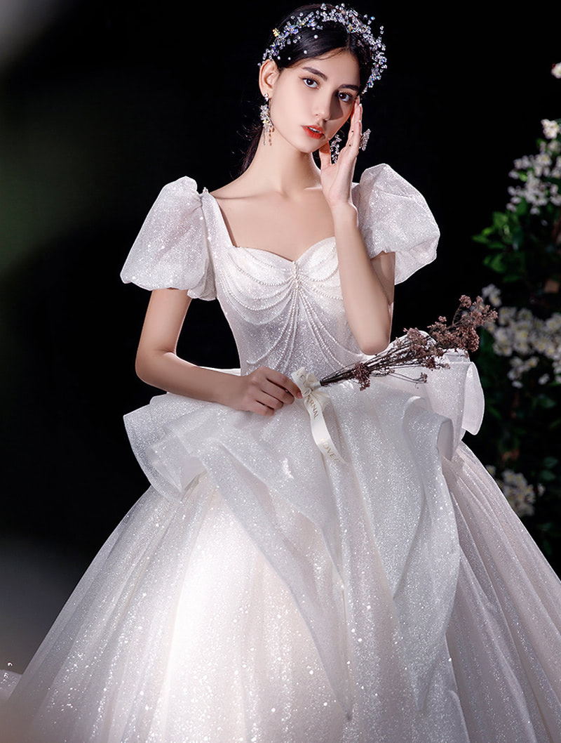 Luxury A Line Vintage Wedding Dress White Bridal Long Gown02