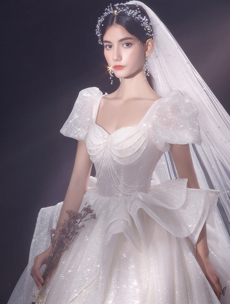 Luxury A Line Vintage Wedding Dress White Bridal Long Gown04