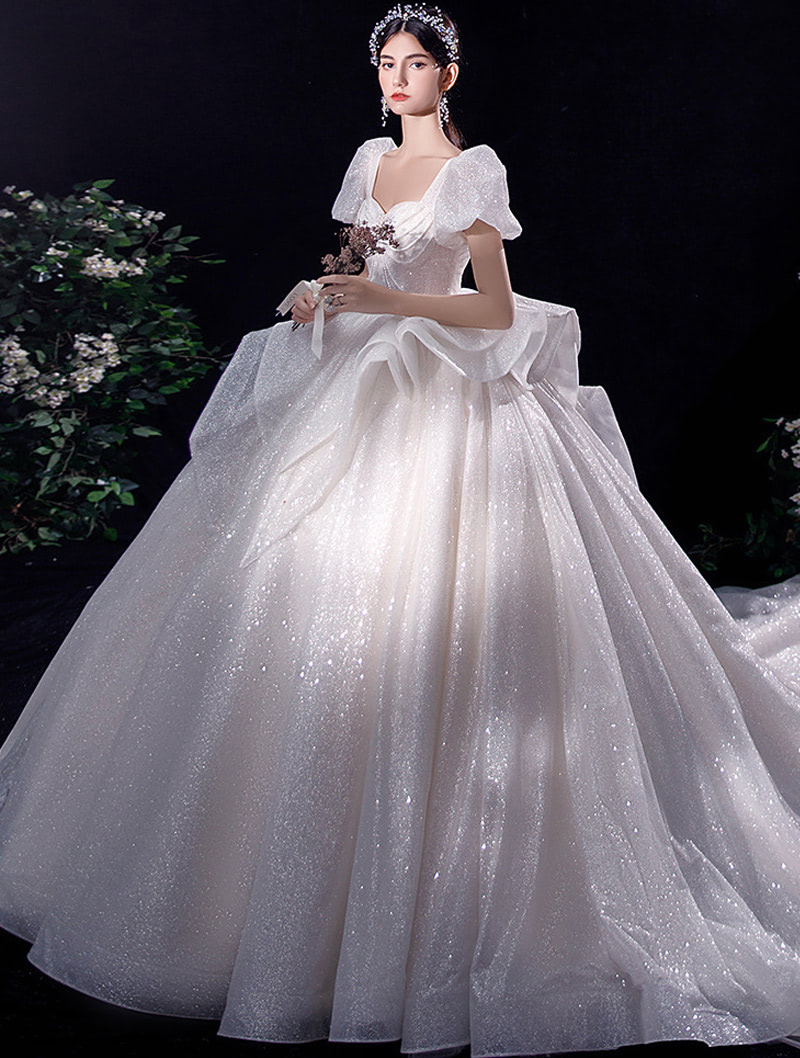 Luxury A Line Vintage Wedding Dress White Bridal Long Gown05