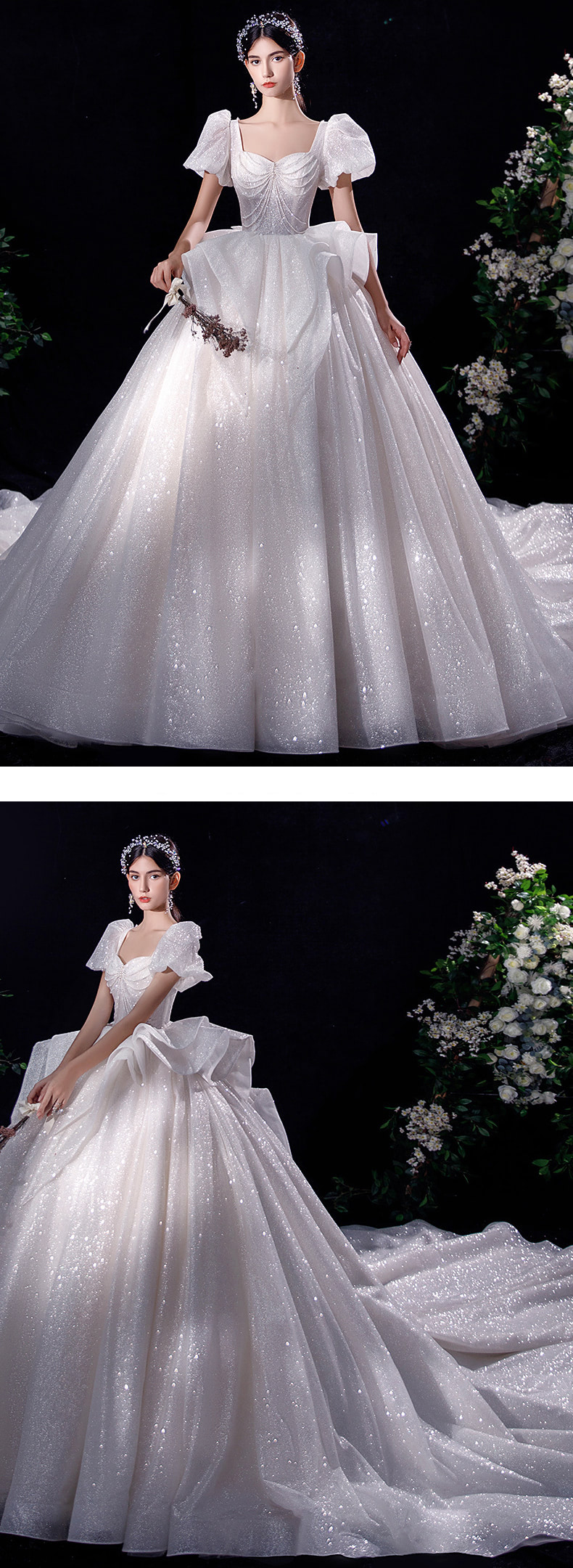 Luxury A Line Vintage Wedding Dress White Bridal Long Gown10