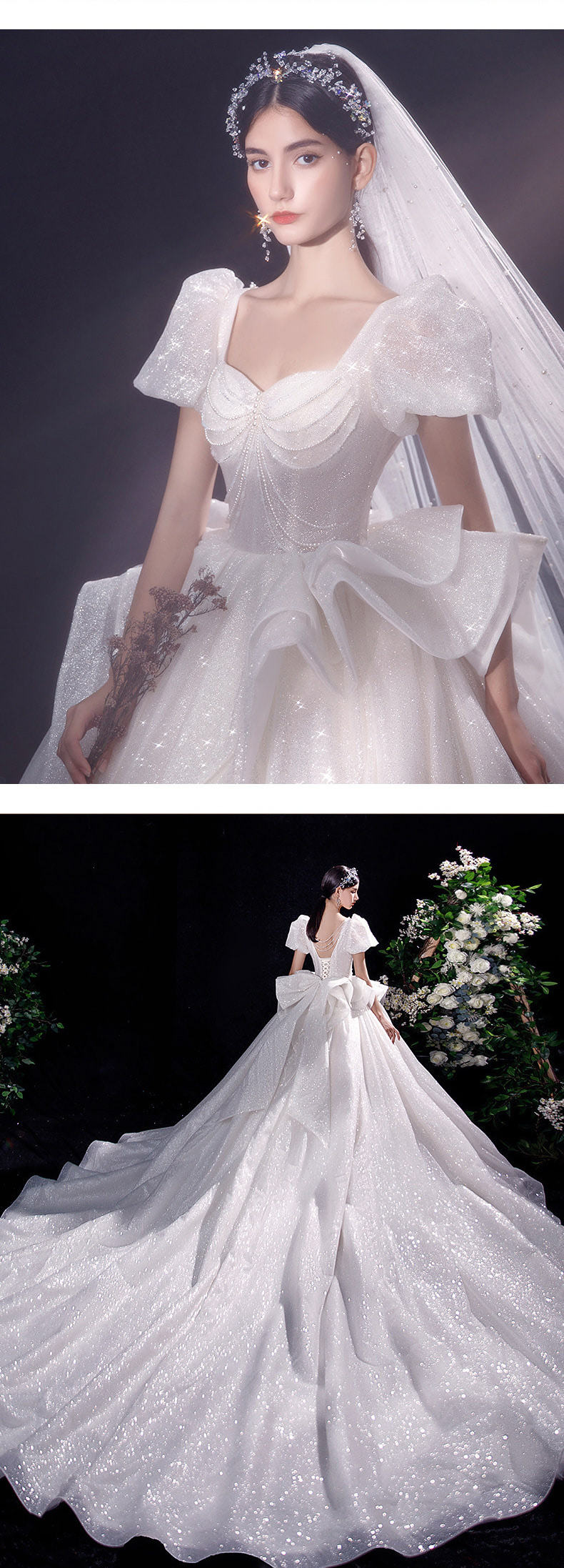 Luxury A Line Vintage Wedding Dress White Bridal Long Gown12