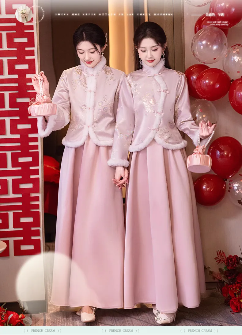 Pink-Embroidered-Faux-Fur-Trim-Fall-Winter-Long-Sleeve-Bridesmaid-Dress09
