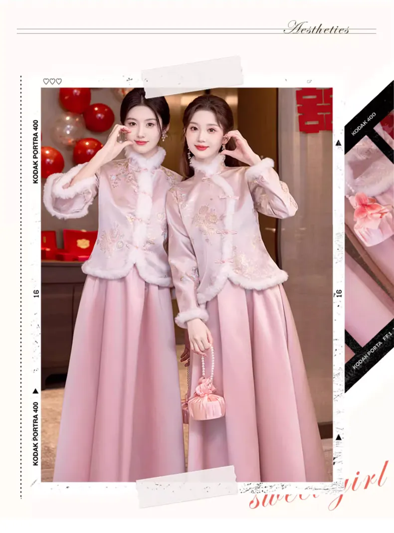 Pink-Embroidered-Faux-Fur-Trim-Fall-Winter-Long-Sleeve-Bridesmaid-Dress10
