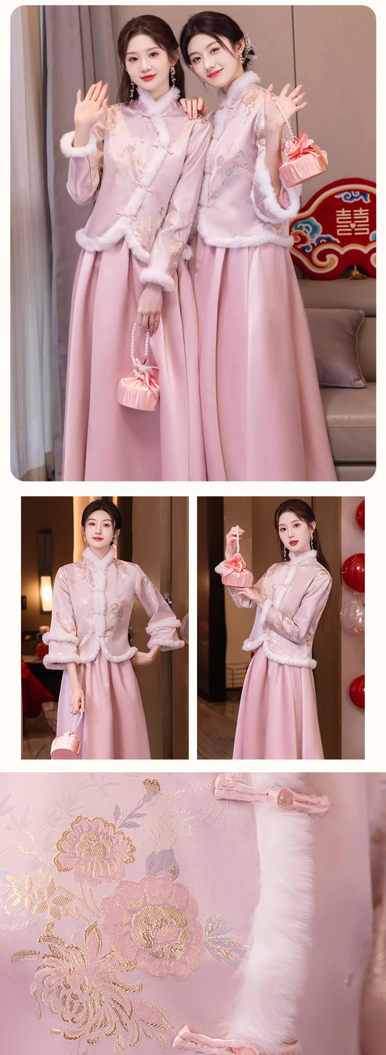 Pink-Embroidered-Faux-Fur-Trim-Fall-Winter-Long-Sleeve-Bridesmaid-Dress12