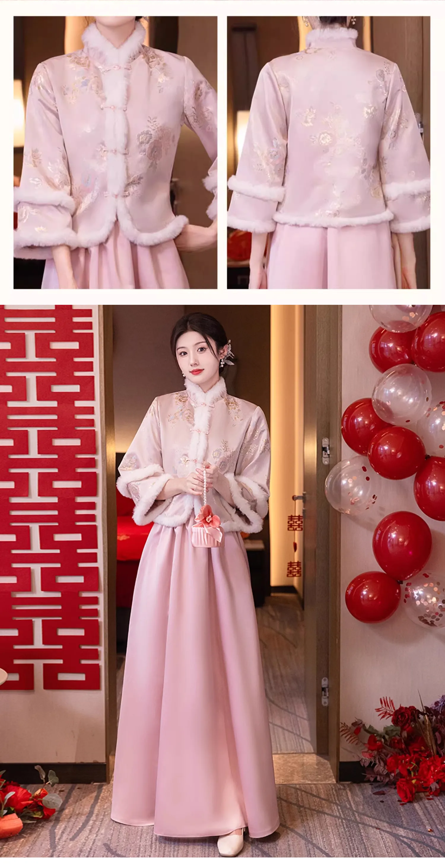 Pink-Embroidered-Faux-Fur-Trim-Fall-Winter-Long-Sleeve-Bridesmaid-Dress15