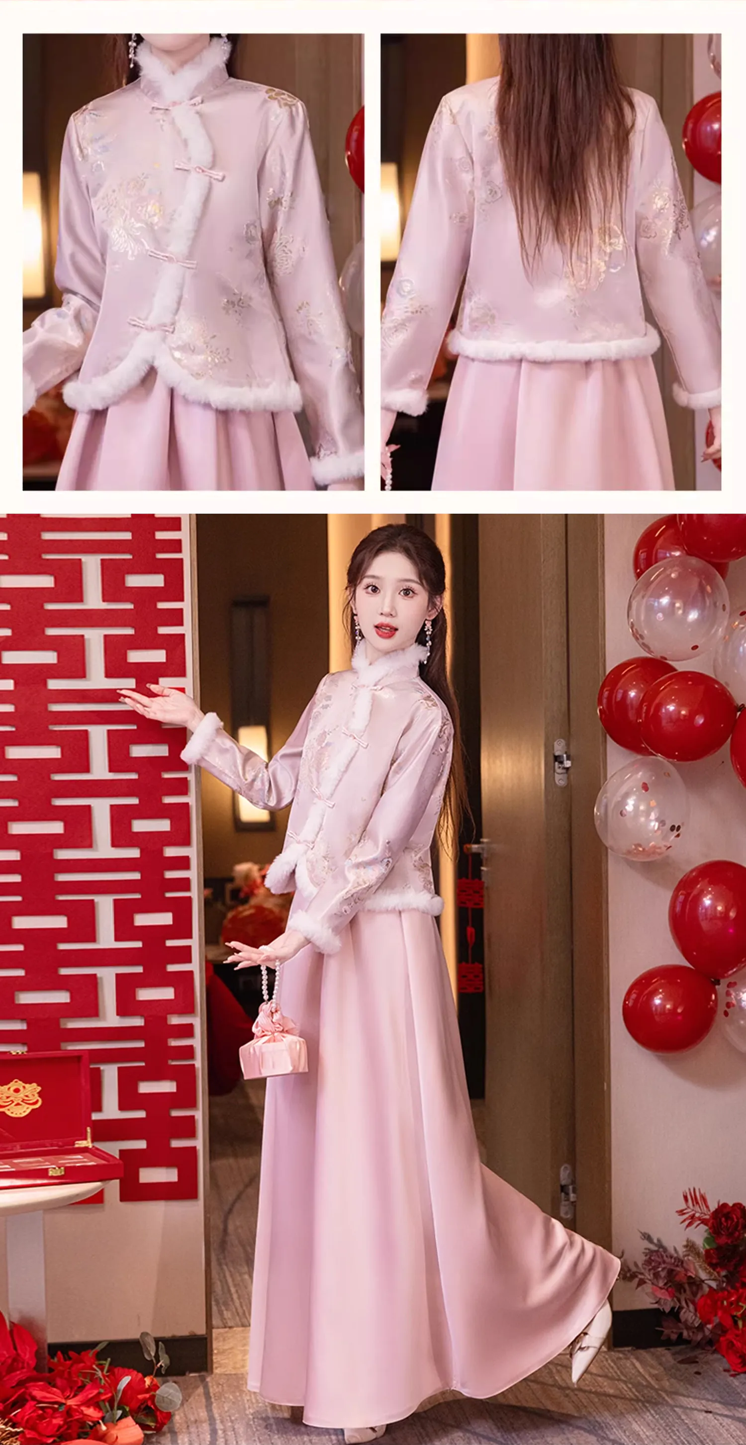 Pink-Embroidered-Faux-Fur-Trim-Fall-Winter-Long-Sleeve-Bridesmaid-Dress18