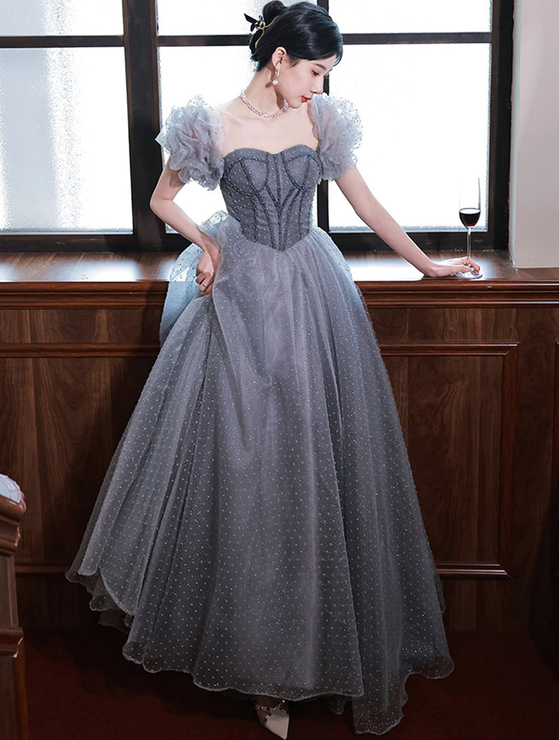 Sexy Vintage Tulle Off Shoulder Stylish Party Wear Long Dress01