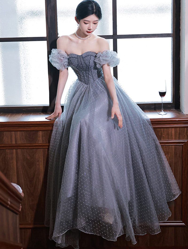 Sexy Vintage Tulle Off Shoulder Stylish Party Wear Long Dress02