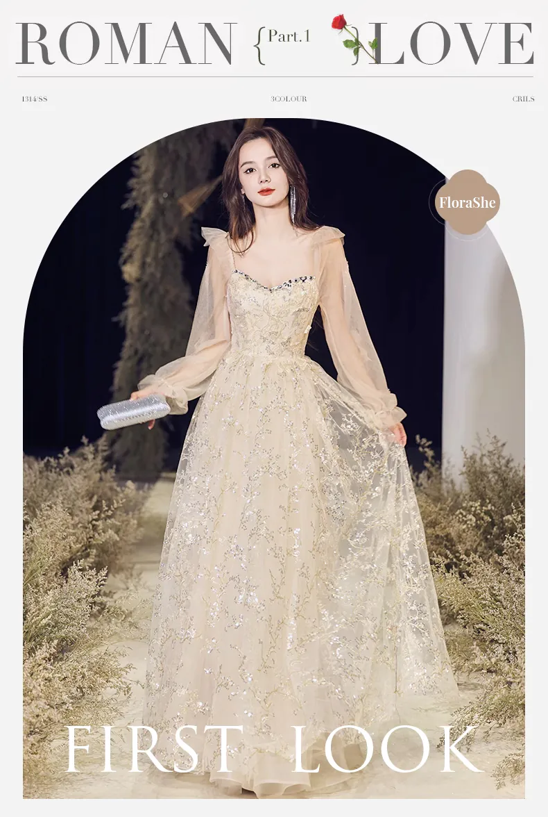 Sweet-Champagne-Square-Neck-Long-Tulle-Sleeves-Prom-Evening-Dress06