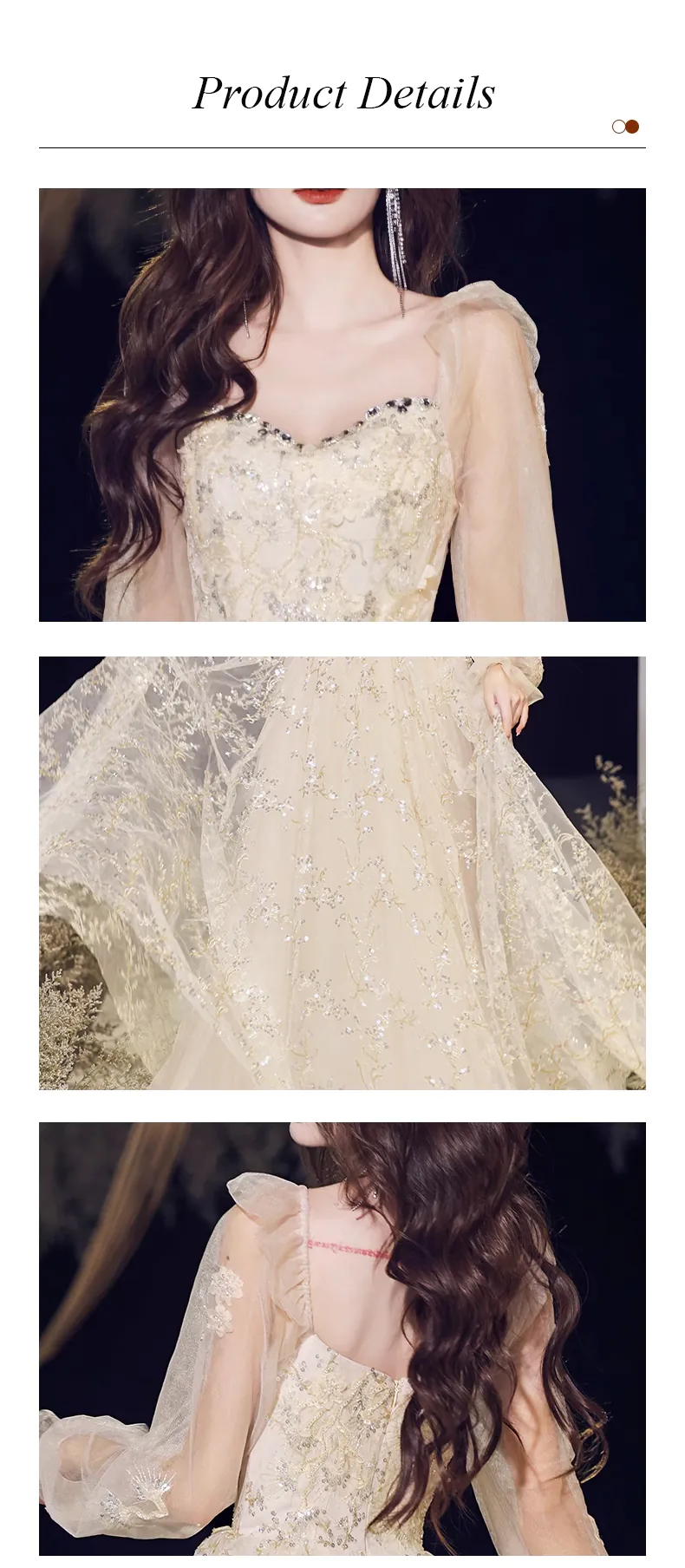 Sweet-Champagne-Square-Neck-Long-Tulle-Sleeves-Prom-Evening-Dress15